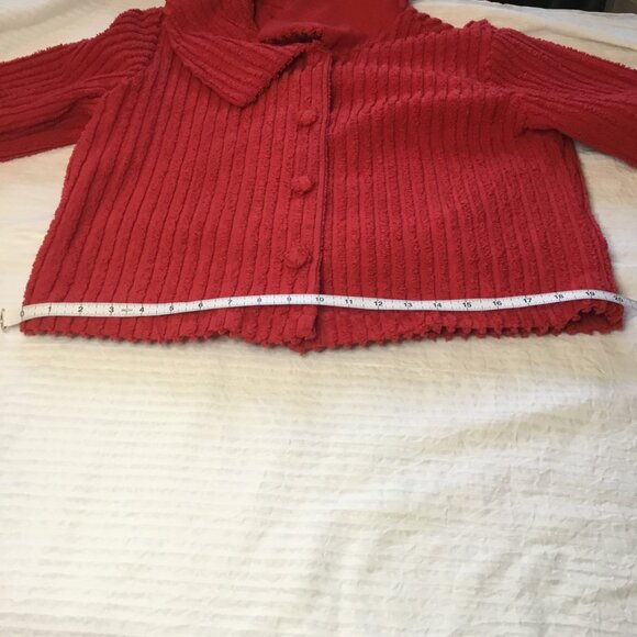 Red CHENILLE Short Button Front Jacket with Round Collar Ladies Size Large - Picture 13 of 15